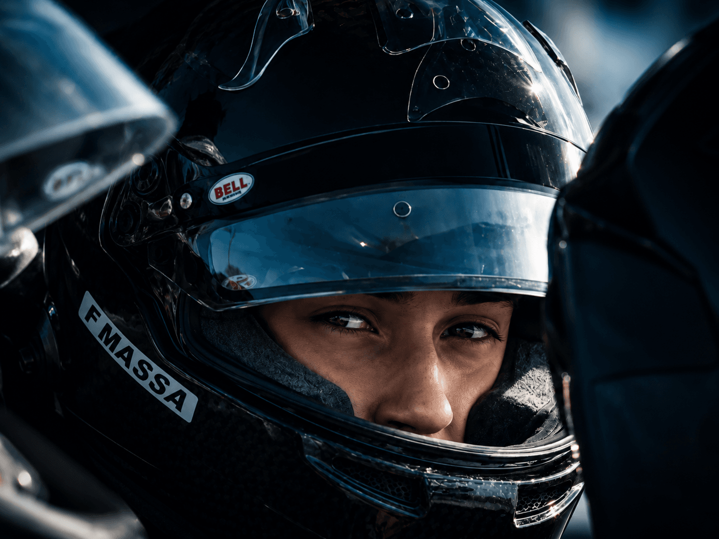 Close-up of Filippo Massa wearing a racing helmet
