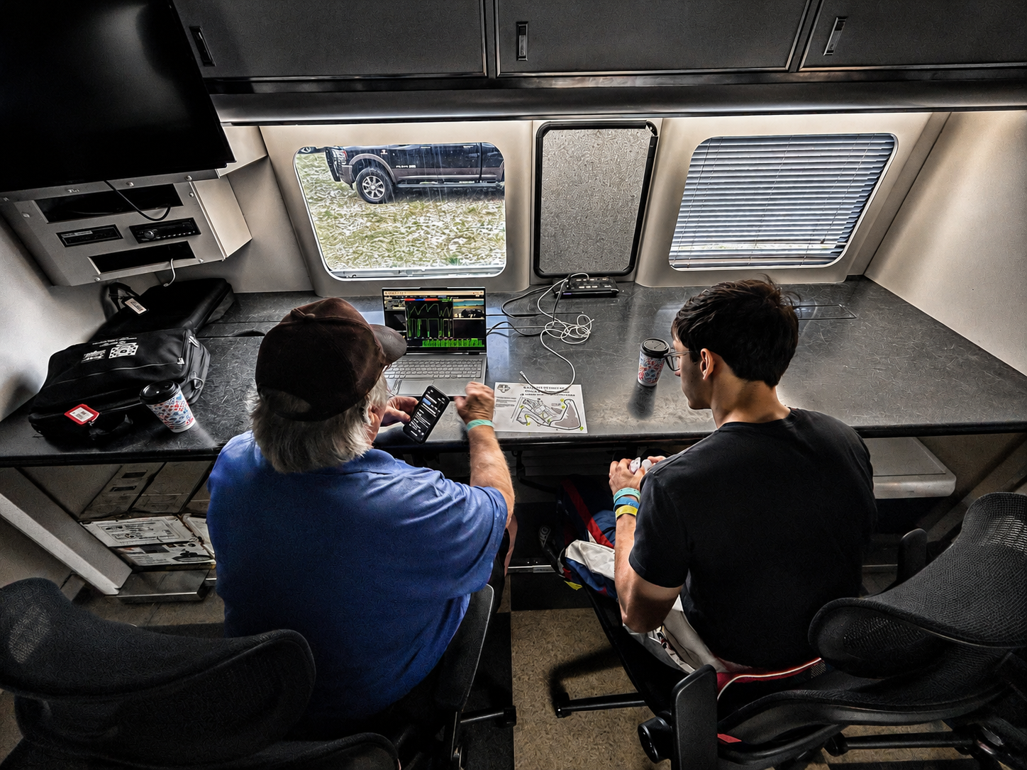 Race trailer engineering review during Filippo Massa's CMP 2026 event